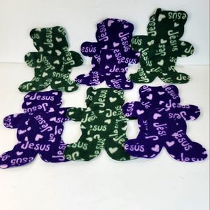 Homemade 6 pc Jesus craft bears unstuffed purple green Great for crafts